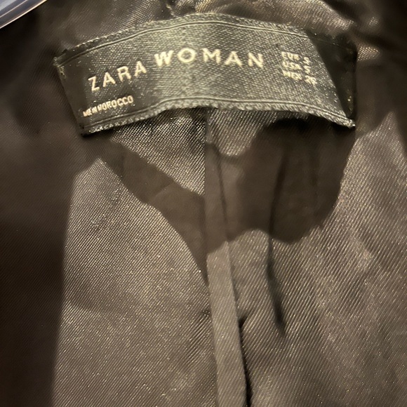 Zara Black 75% Wool Winter Jacket coat Hood with black fur metal Buckel pocket S - Picture 4 of 6